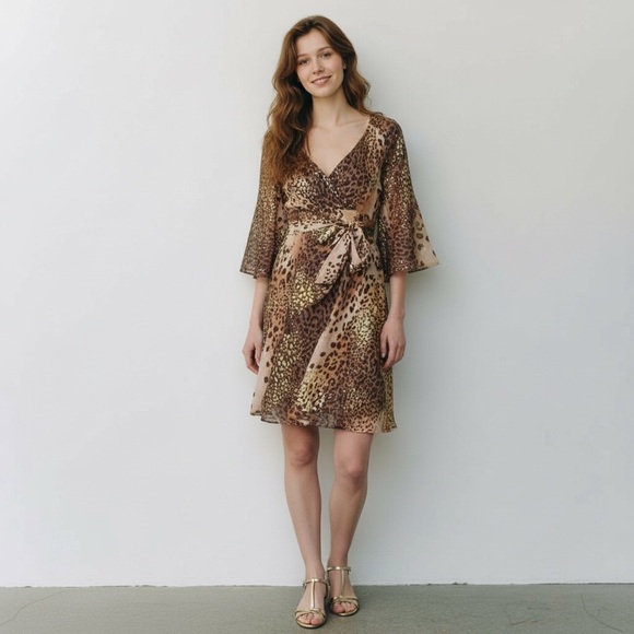 VENUS Dresses & Skirts - Venus | Metallic Animal Print Surplice Mini Dress 6